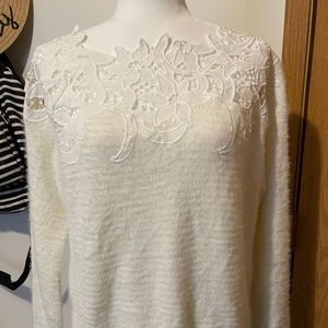 Boatneck, floral cut out, eyelash sweater